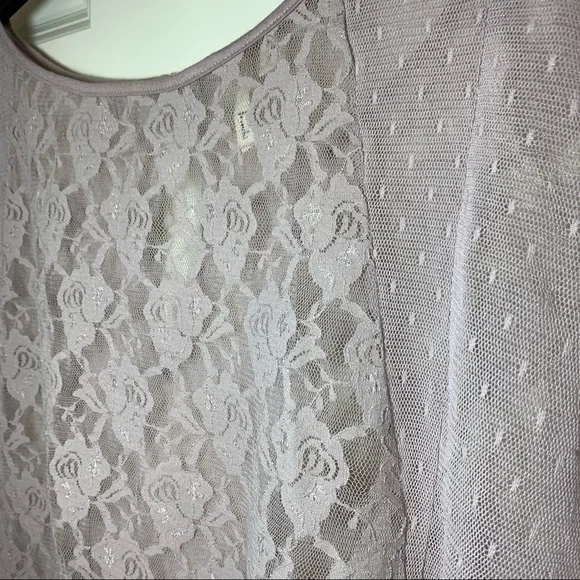 Frenchi lavender sheer lace short sleeve rose pullover top L - Picture 2 of 6